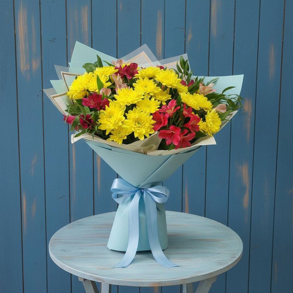 Букет цветов из: Альстромерии и Хризантемы в Агроном