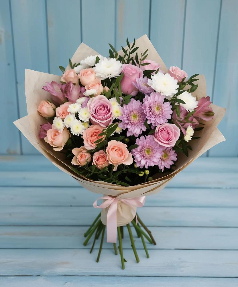 Букет цветов из: Хризантемы, Розы и Альстромерии в Агроном