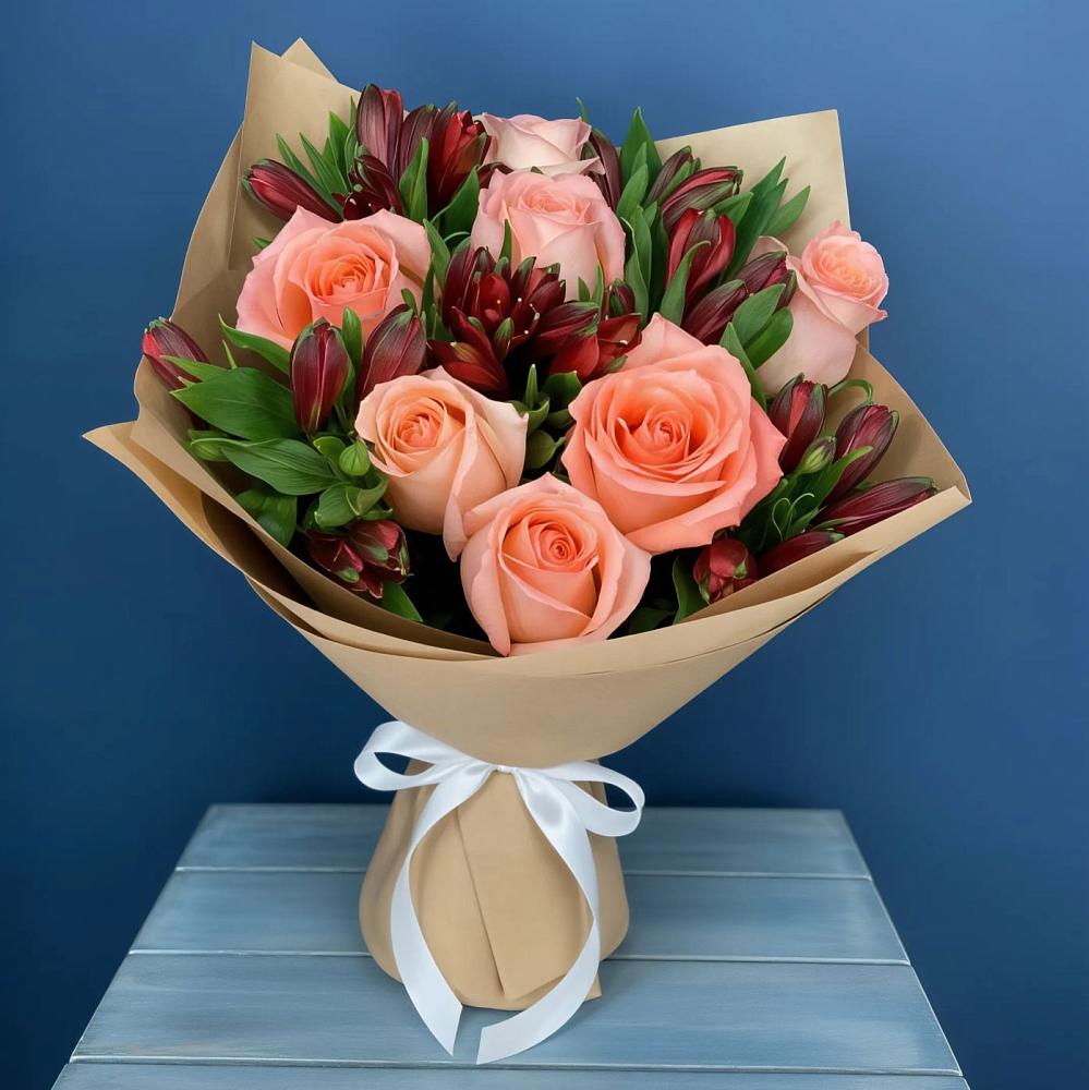 Букет цветов из: Розы и Альстромерии в Агроном