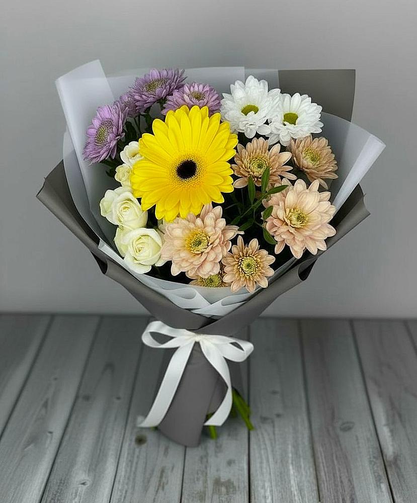 Букет цветов из: Розы, Герберы и Хризантемы в Агроном