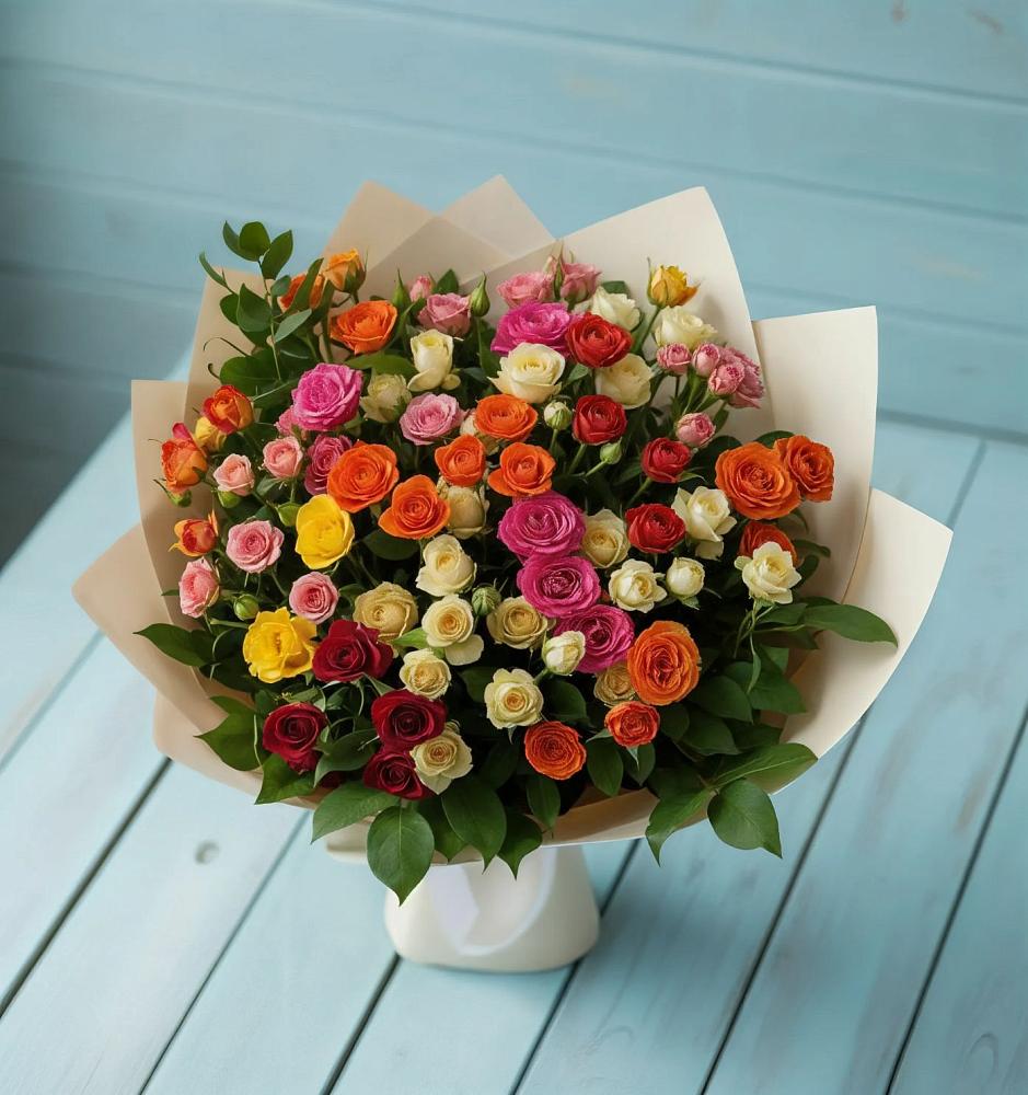 Букет Микс из разноцветных кустовых роз в Агроном