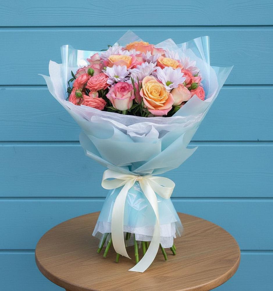 Букет цветов из: Хризантемы и Розы в Агроном