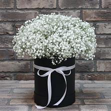 Цветочная композиция из Гипсофила в шляпной коробке в Агроном