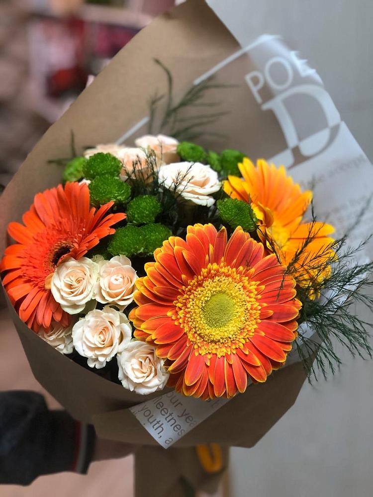 Букет цветов из: Герберы, Хризантемы и Розы в Агроном