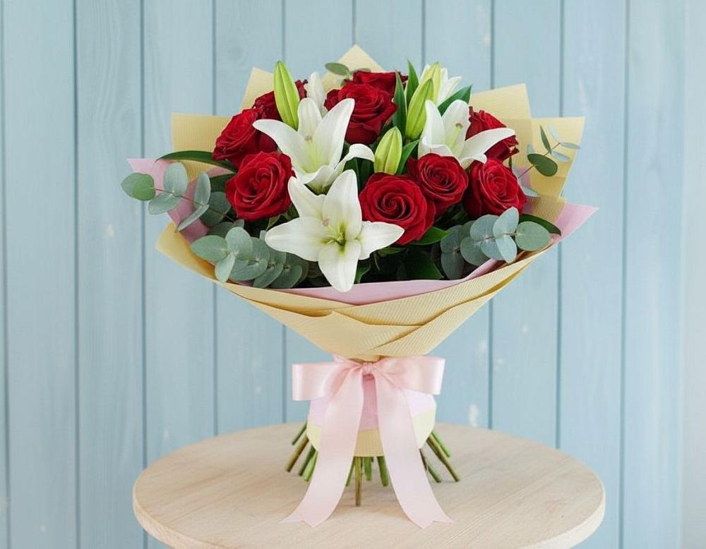 Букет цветов из: Лилии и Розы в Агроном